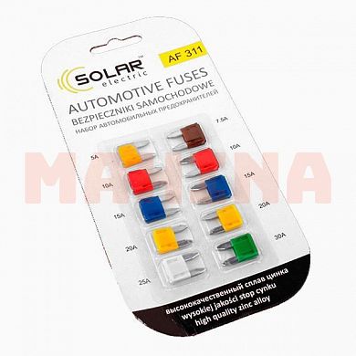 Комплект предохранителей SOLAR (мини) цинковый сплав 10шт AF311