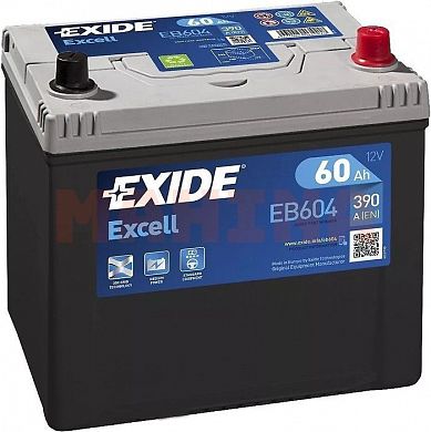 Аккумулятор Exide Excell 60Ah/12V Japan Euro (0) EB604